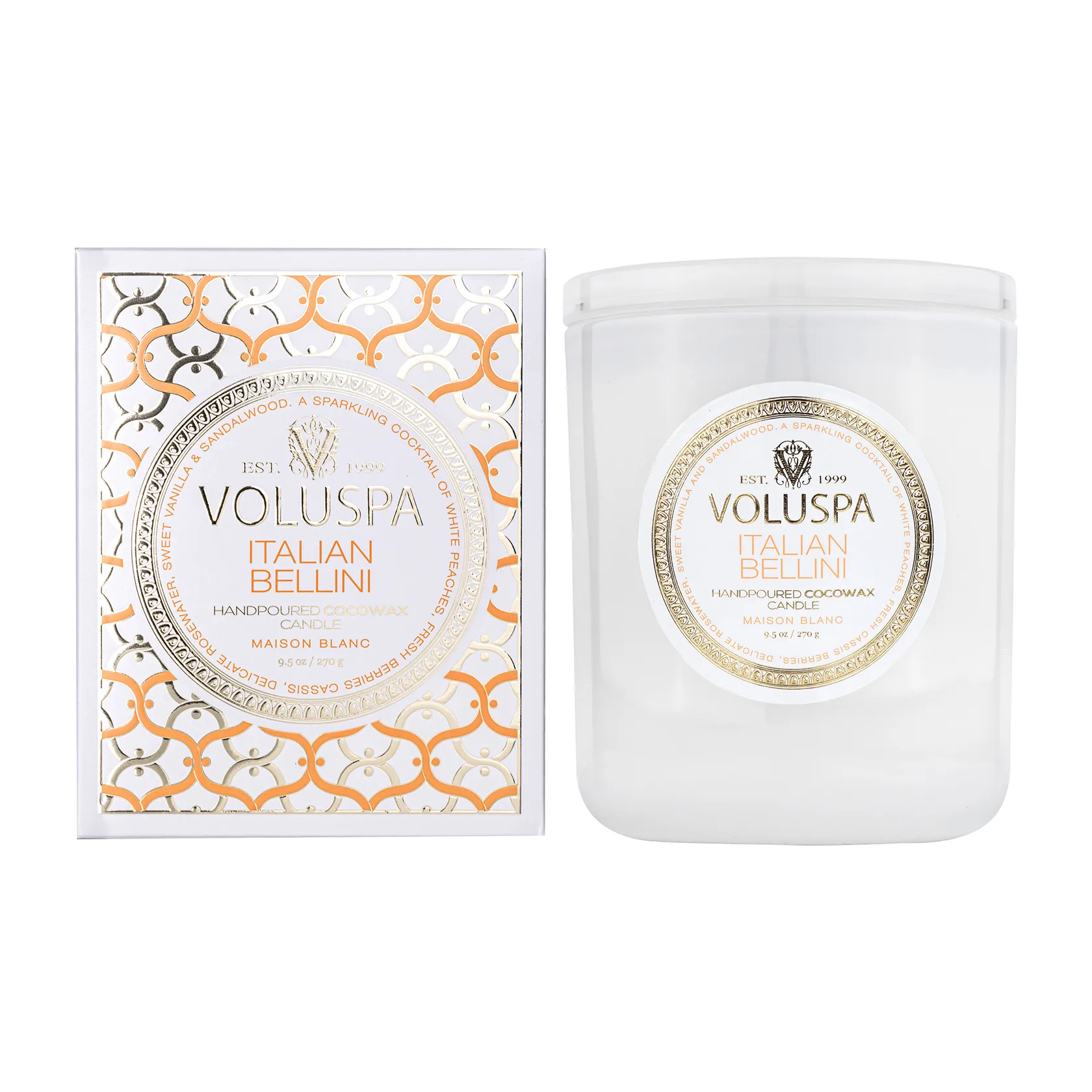 Voluspa Bougie parfumée Classic Maison Blanc 60 heures Italian Bellini