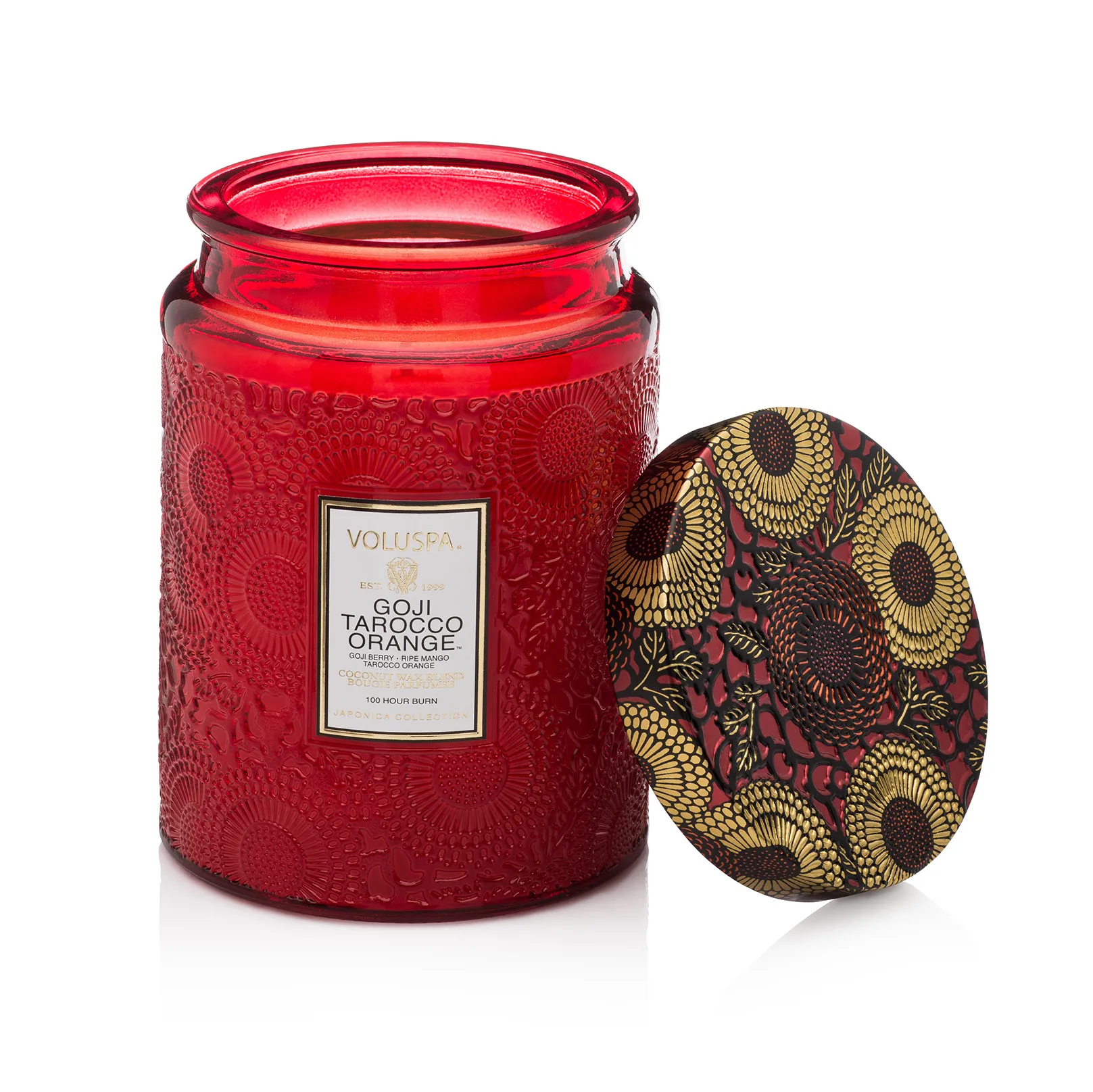 Voluspa Bougie parfumée en pot de verre 100 heures Goji Tarocco Orange
