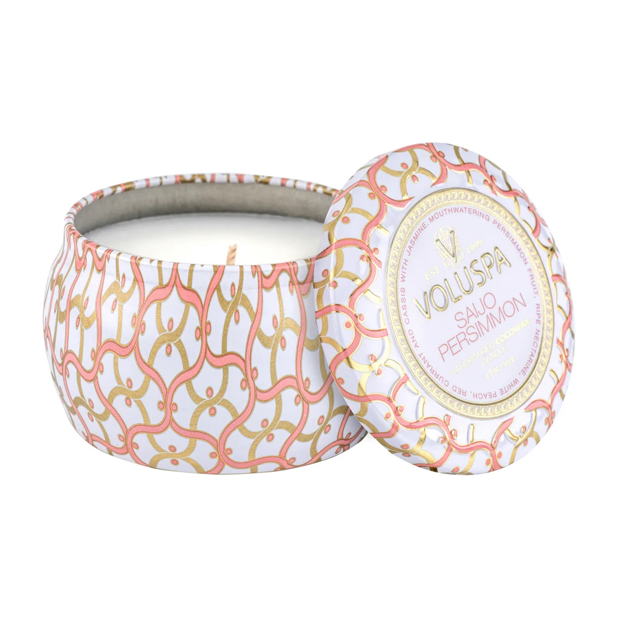 Voluspa Bougie parfumée Maison Blanc Mini Tin 25 heures Saijo Persimmon