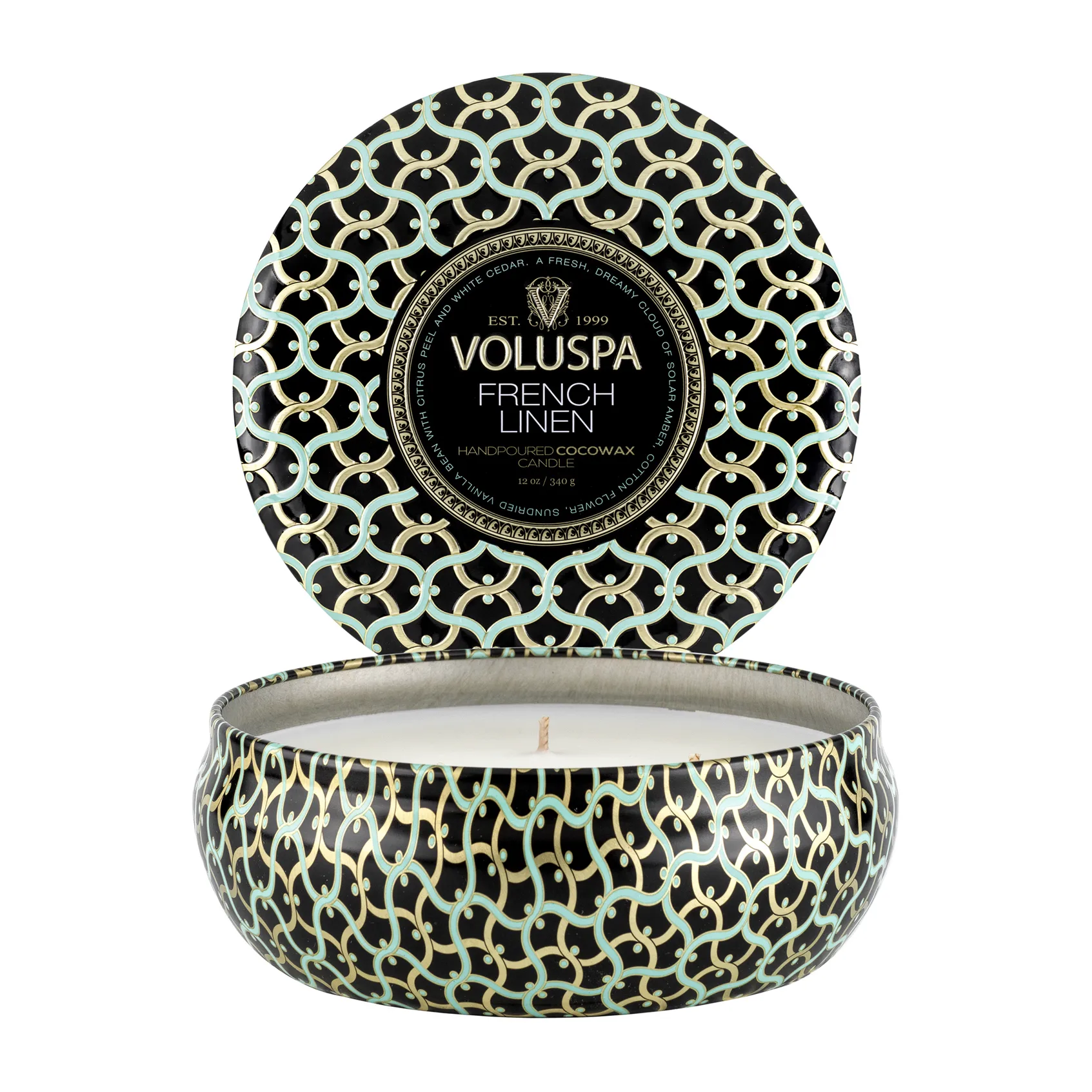 Voluspa Bougie parfumée Maison Noir 3-wick Tin 40 heures French Linen