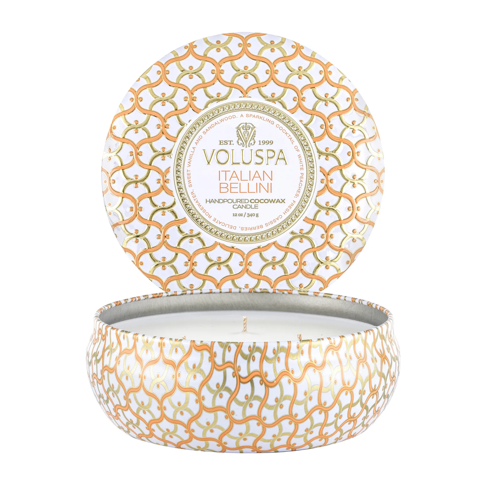 Voluspa Maison Blanc 3-wick Tin duftlys 40 timer Italian Bellini ​