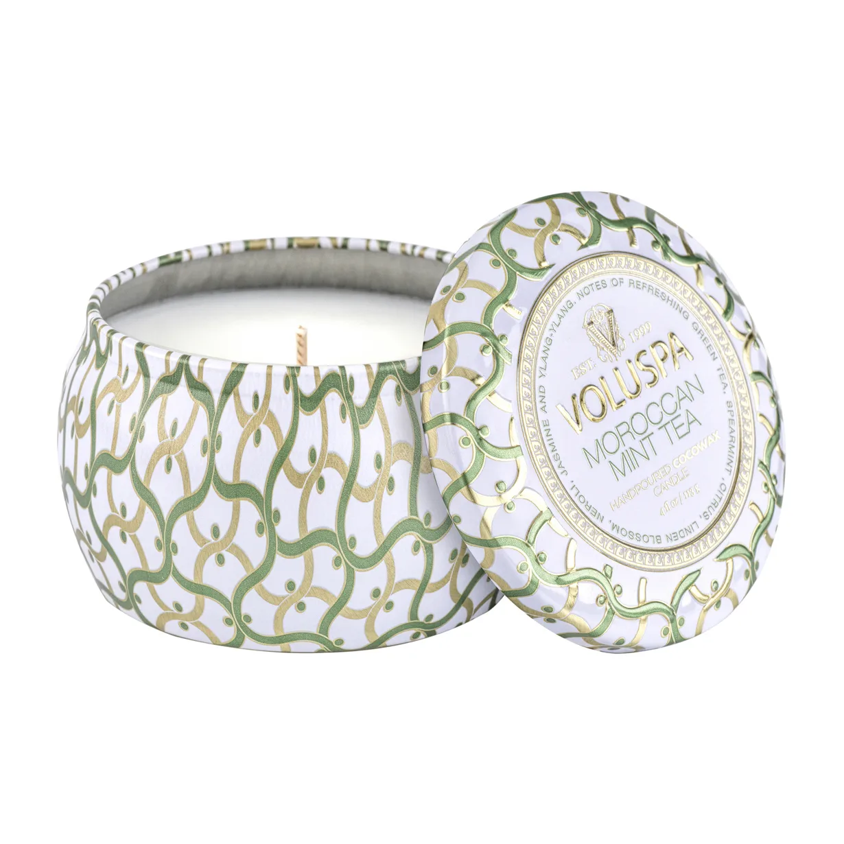 Voluspa Maison Blanc Mini Tin duftlys 25 timer Moroccan Mint Tea