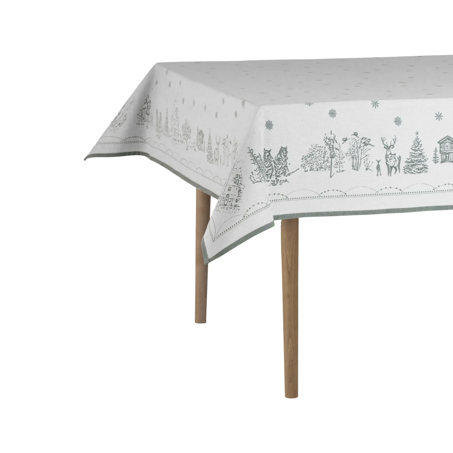 Wik & Walsøe Julemorgen dug Hvid-grøn, 140x300 cm